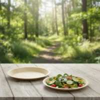 Round Palm Leaf Dinner Plate with Salad