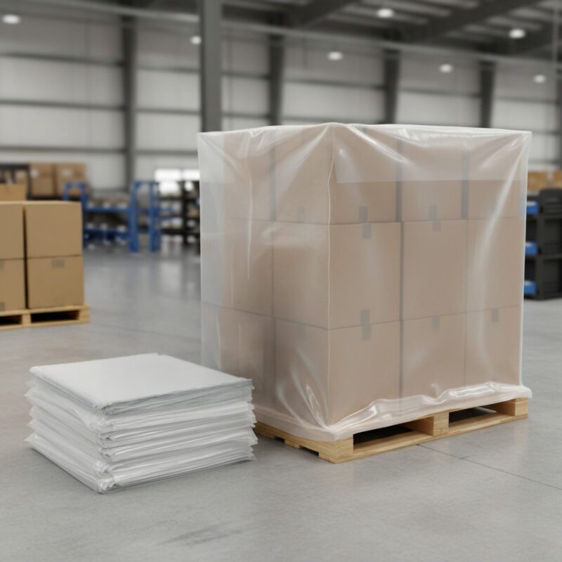 100933-Clear-Poly-Bags-for-Pallet-54x44x76 Clear Plastic Bags for Pallets packed 40 bags per case