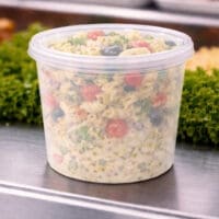 16 oz Heavy Duty Deli Container with pasta salad inside