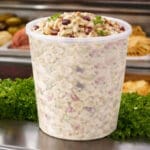 32 oz Heavy Duty Deli Container with pasta salad inside