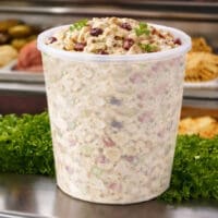32 oz Heavy Duty Deli Container with pasta salad inside