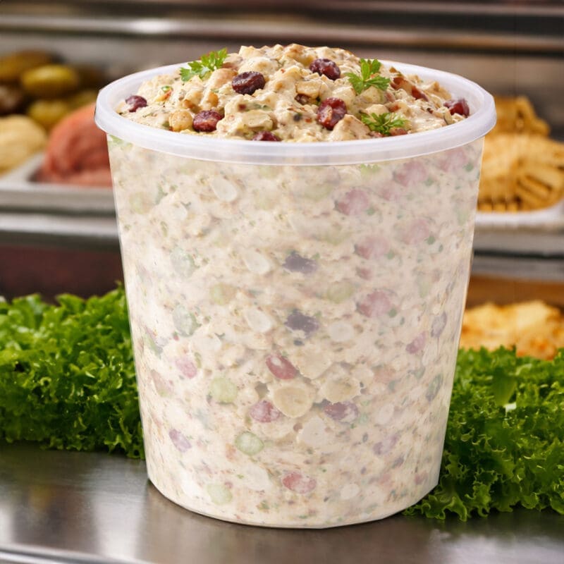 32 oz Heavy Duty Deli Container with pasta salad inside