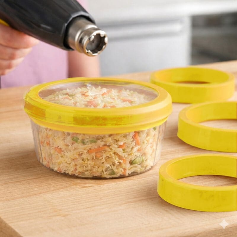 Yellow Shrink Bands in use on deli container