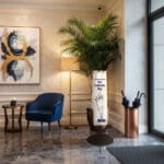 Large Wet Umbrella Bag in entry way of hotel
