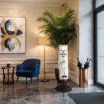 Large Wet Umbrella Bag in entry way of hotel