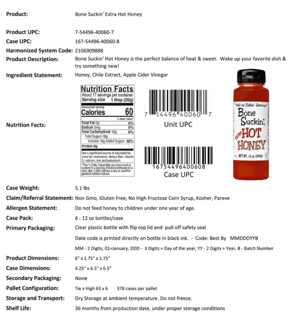 Bone Suckin Extra Hot Honey info page