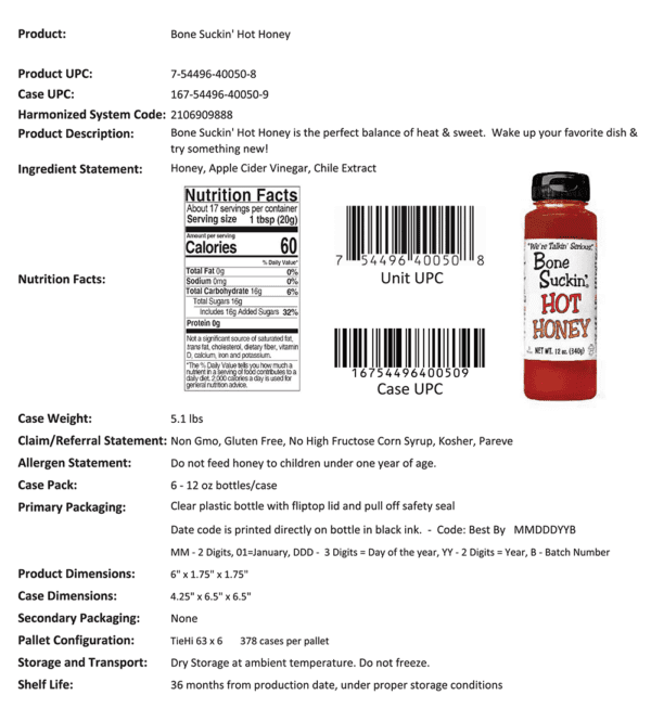 Bone Suckin Hot Honey info page