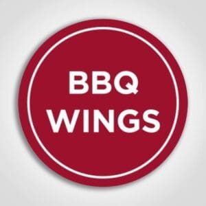 Label that reads BBQ Wings stickers come on a roll of 1000
