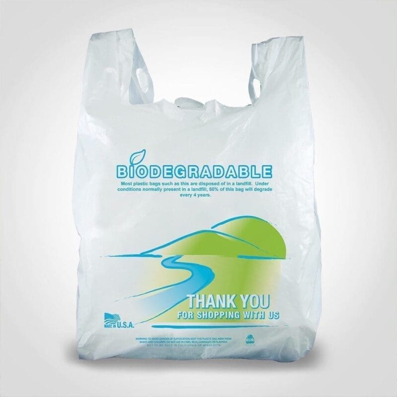 Biodegradable* Plastic Shopping Bag with River & Trees Design – 1000 Pack (100207) 1 Biodegradable Plastic Shopping Bag with River and mountain Design 1000 case