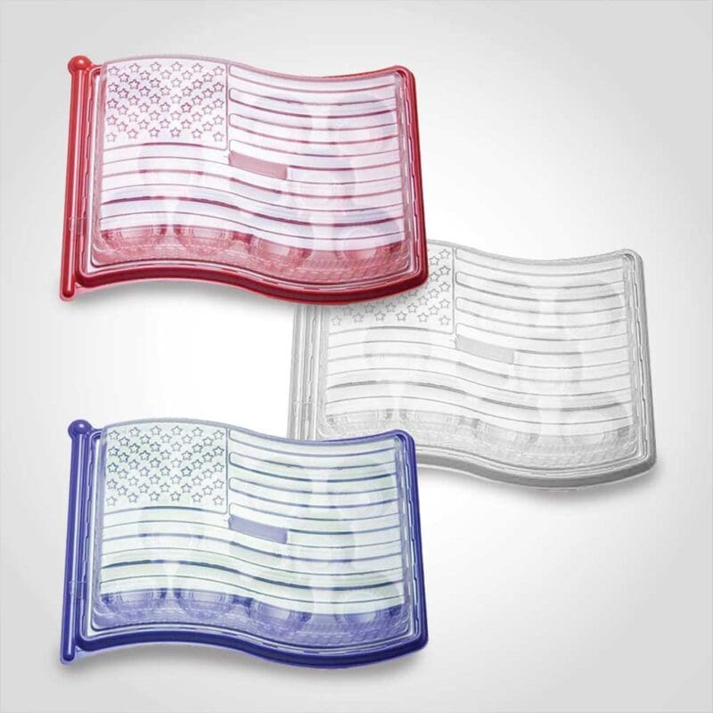 376049 Flag Wavy 10 Count Cupcake Flag Tray red white and blue 15 of each color