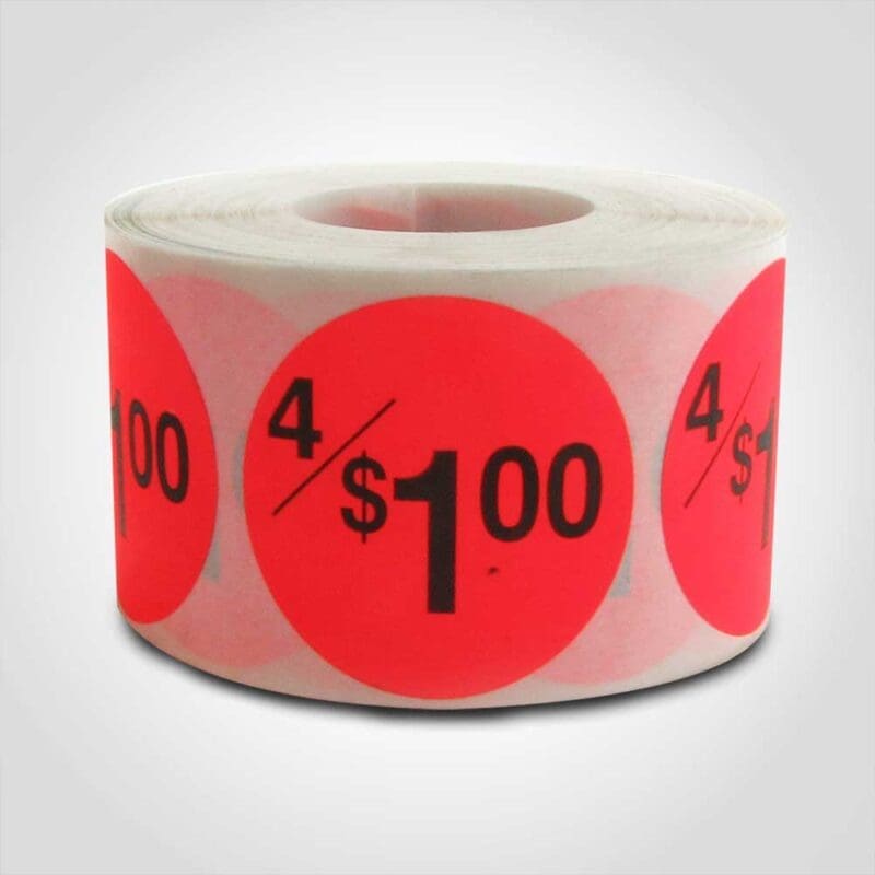 4/$1 4/$1.00 Pricing Label - 1 roll of 500 (500614)