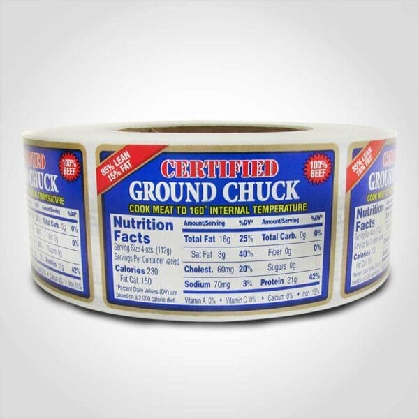 Ground Chuck 85% Lean Label - 1 roll of 1000 (500740)