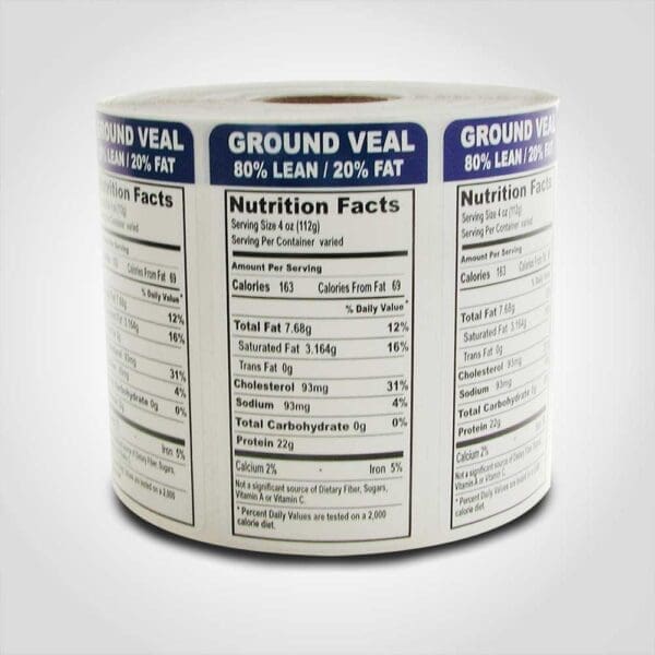 Ground Veal 80% Lean Vertical Label - 1 roll of 1000 (500743)