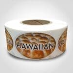 Hawaiian Bread Label Flavor Oval Sticker with Hawaiian Bread pictured in the background with the word Hawaiian printed on top on roll of stickers