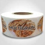 Multigrain Bread Label - 1 roll of 500 Stickers. Shows image of grain in background with Multigrain text in the foreground