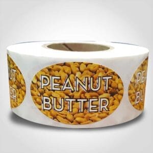 Peanut Butter Label - 1 roll of 500 with image of peanuts in the background and the text Peanut Butter