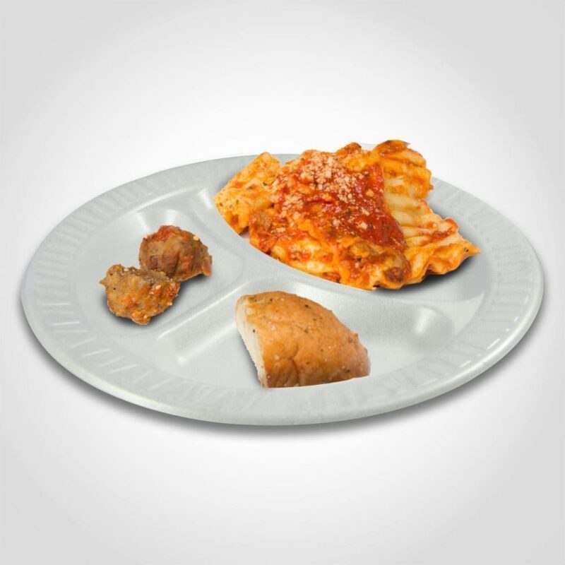 260178 10.25 inch round foam dinner plate with 3 compartments