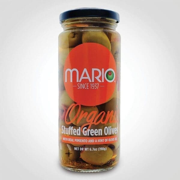 Mario Green Olives Stuffed with Real Pimiento and Touch Of Olive Oil 6.70 oz - 6 PACK (47376)