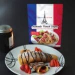 Example of Authentic French Crêpe Mix showing crepes on a plate and bag of mix
