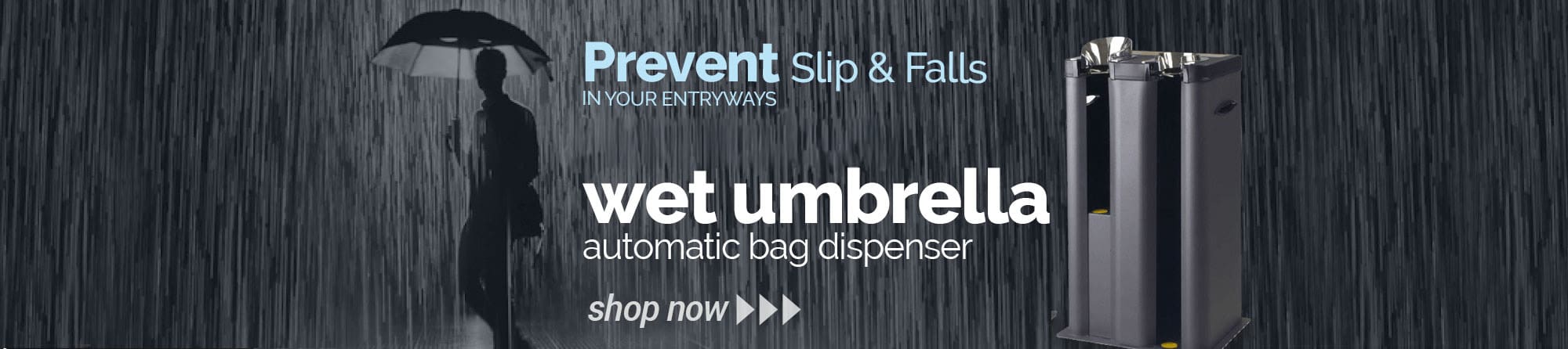 Wet umbrella bag dispenser to keep entryways dry from dripping wet umbrella bags