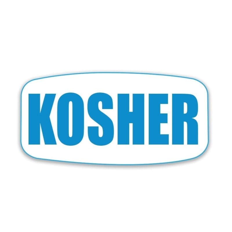 591020 Kosher Label with White Sticker and Blue text that reads KOSHER