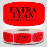 Extra Lean Ground Beef Label with Cooking Instructions Dayglo Sticker on a roll of 1000 labels