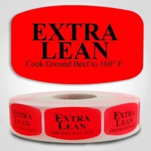 Extra Lean Ground Beef Label with Cooking Instructions Dayglo Sticker on a roll of 1000 labels