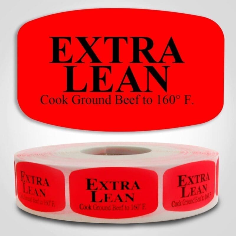 Extra Lean Ground Beef Label with Cooking Instructions Dayglo Sticker on a roll of 1000 labels