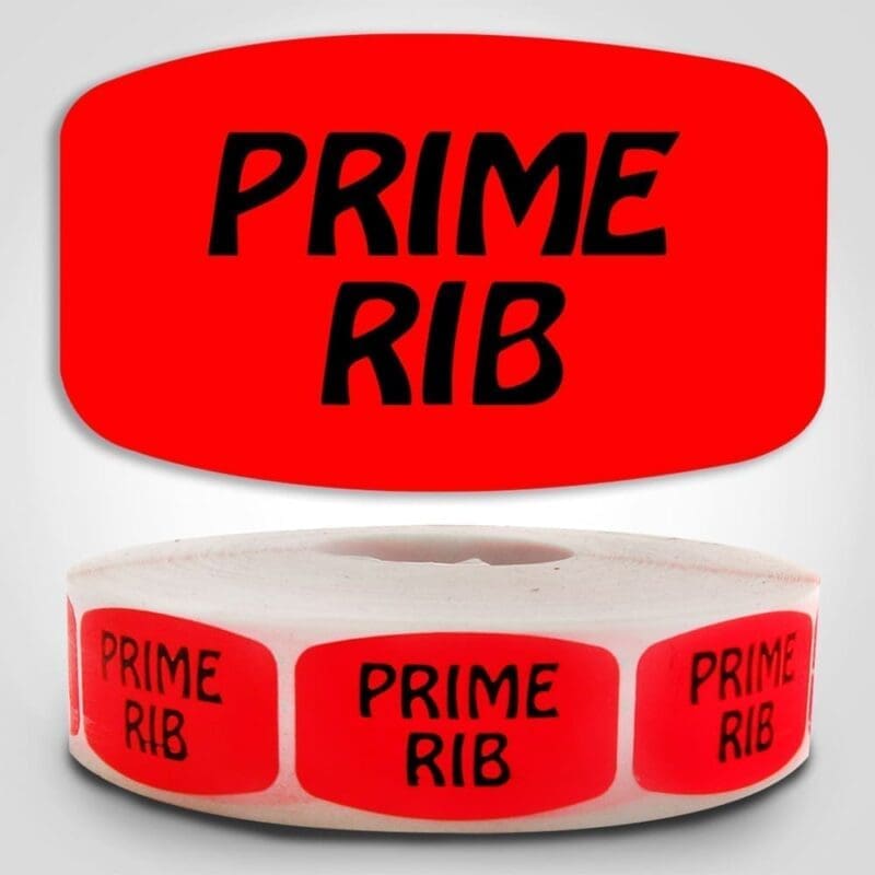 Prime Rib Label Dayglo Sticker on a roll of 1000 labels