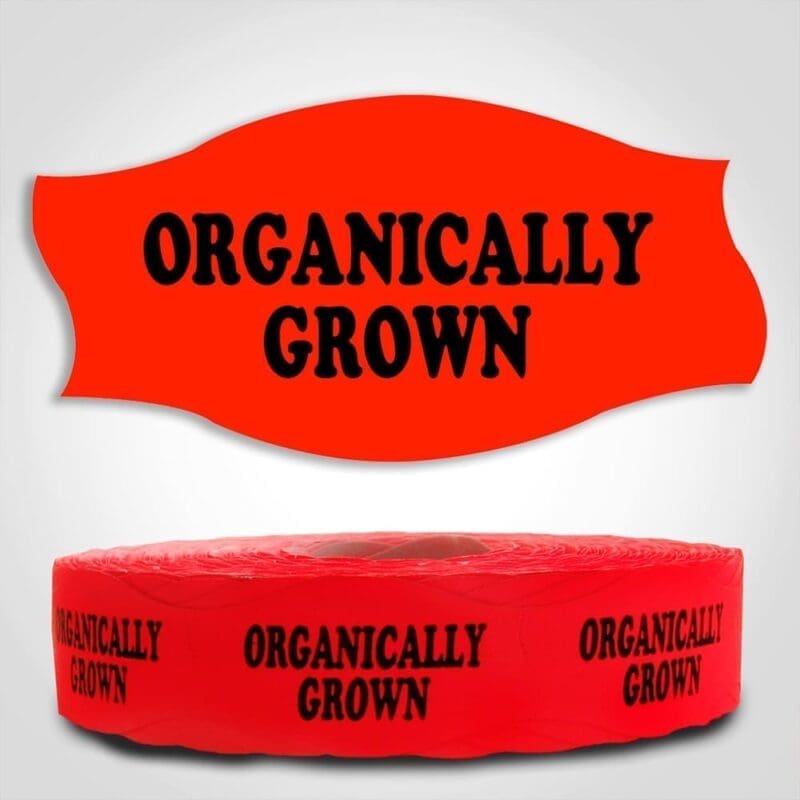 Organically Grown Label Dayglo Sticker on a roll of 1000 labels