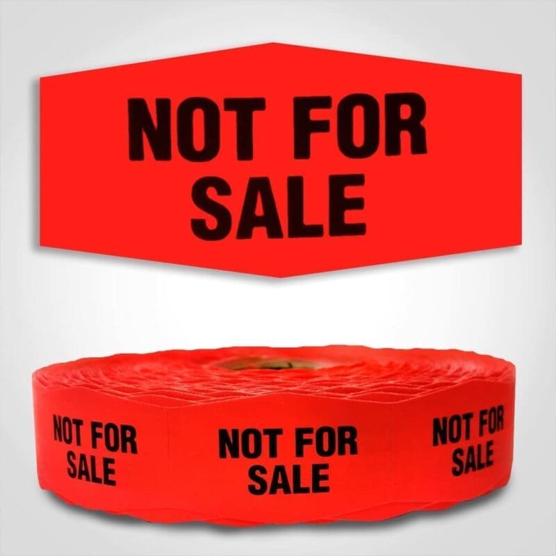 Not for Sale Label Dayglo Red Sticker on a roll of 1000 permanent adhesive