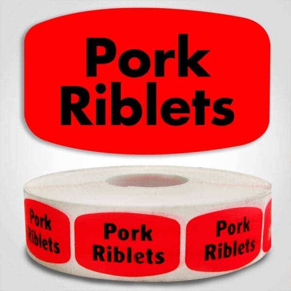 Pork Riblets Label Dayglo Sticker on a roll of 1000 labels