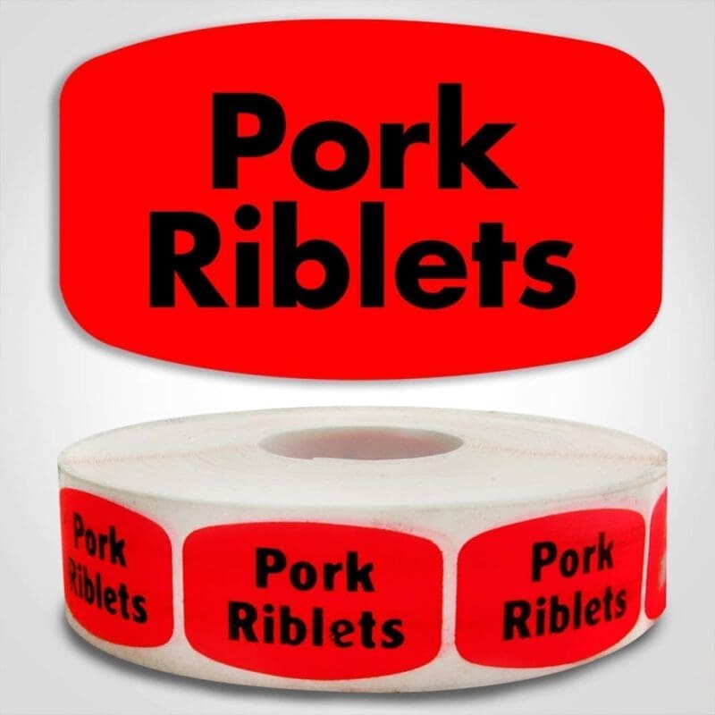 510000-1 Pork Riblets Label Dayglo Sticker on a roll of 1000 labels