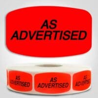 As Advertised Label Dayglo Sticker on a roll of 1000 labels