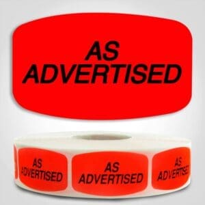 As Advertised Label Dayglo Sticker on a roll of 1000 labels