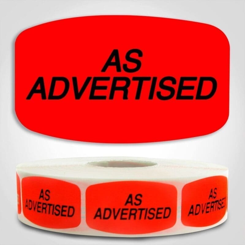 As Advertised Label Dayglo Sticker on a roll of 1000 labels