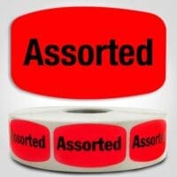 Assorted Label Dayglo Sticker on a roll of 1000 labels, Reads Assorted in Black on Read Sticker