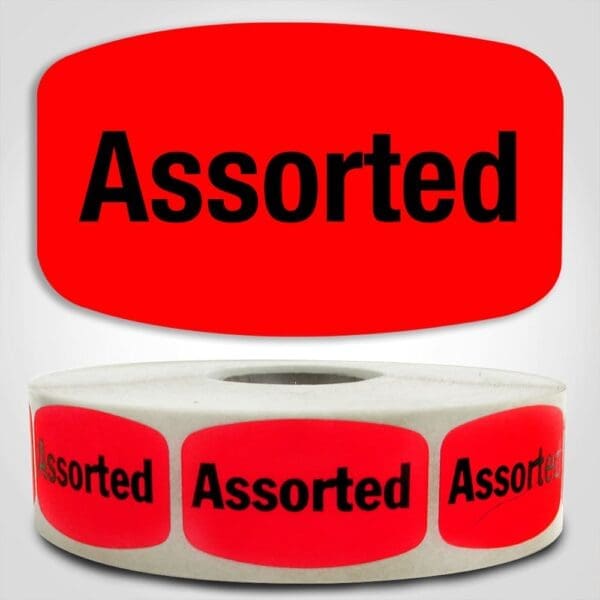 Assorted Label Dayglo Sticker on a roll of 1000 labels, Reads Assorted in Black on Read Sticker