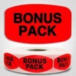 Bonus Pack Label Dayglo Sticker on a roll of 1000 labels, Reads Bonus Pack