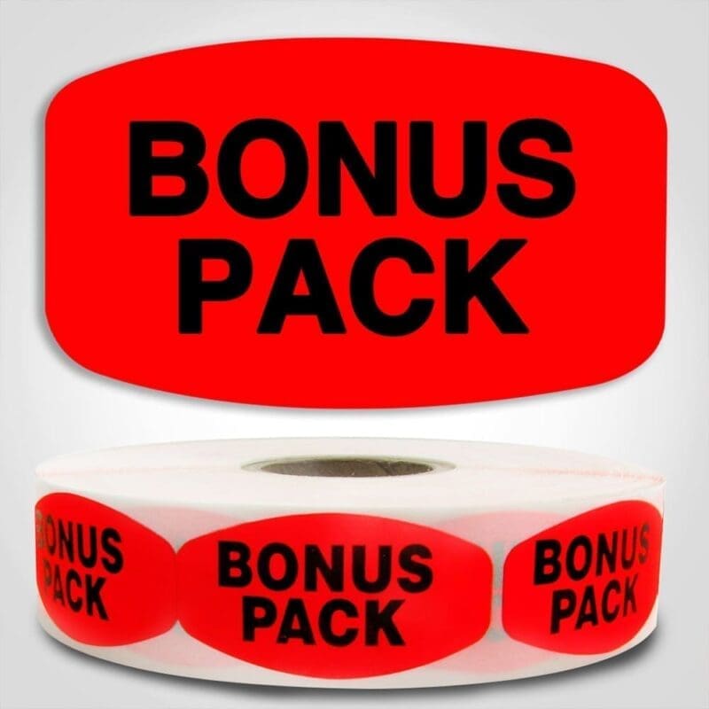 Bonus Pack Label Dayglo Sticker on a roll of 1000 labels, Reads Bonus Pack