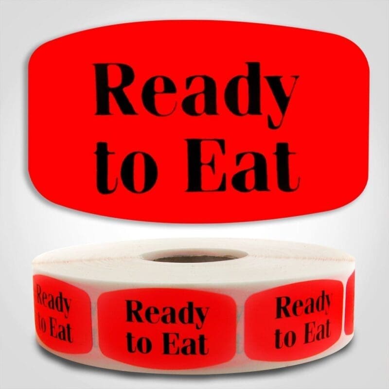 510013-1 Ready to Eat Label Dayglo Sticker on a roll of 1000 labels, reads Ready to Eat