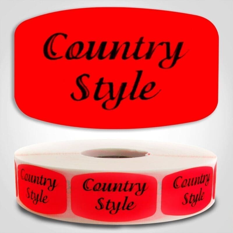 Country Style Label Dayglo Sticker on a roll of 1000 labels