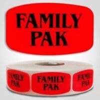 Family Pack Label Dayglo Sticker on a roll of 1000 labels, Reads Family Pak