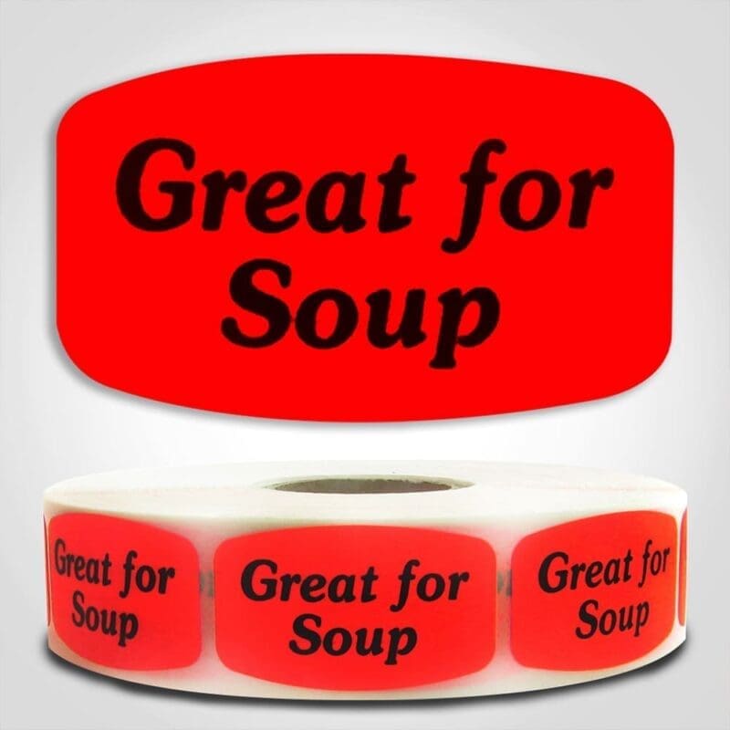 Great for Soup Label Dayglo Sticker on a roll of 1000 labels