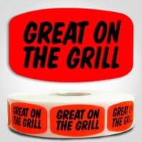 Great on the Grill Label Dayglo Sticker on a roll of 1000 labels