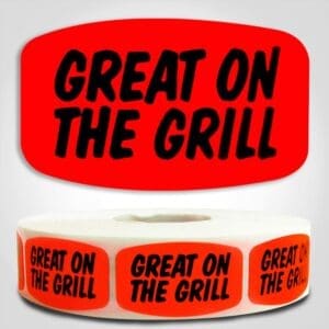 Great on the Grill Label Dayglo Sticker on a roll of 1000 labels