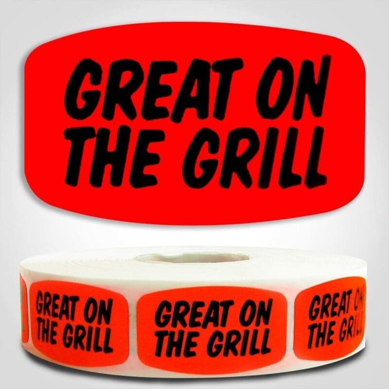510044-1 Great on the Grill Label Dayglo Sticker on a roll of 1000 labels