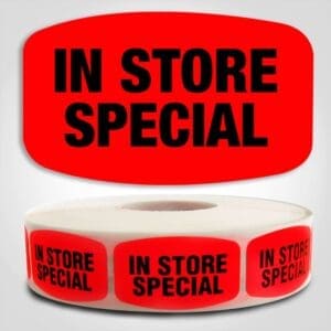 In Store Special Label Dayglo Sticker on a roll of 1000 labels, Reads In Store Special