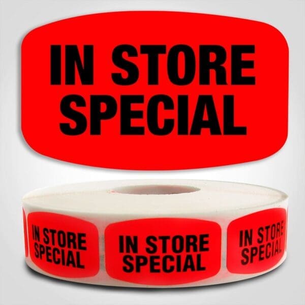 In Store Special Label Dayglo Sticker on a roll of 1000 labels, Reads In Store Special