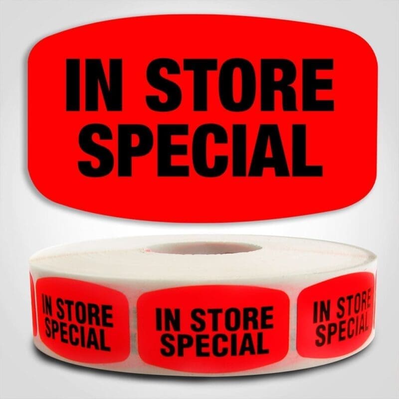 510052-1 In Store Special Label Dayglo Sticker on a roll of 1000 labels, Reads In Store Special